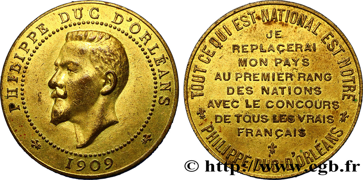 DRITTE FRANZOSISCHE REPUBLIK Médaille au module de 10 centimes pour le duc d’Orléans VZ