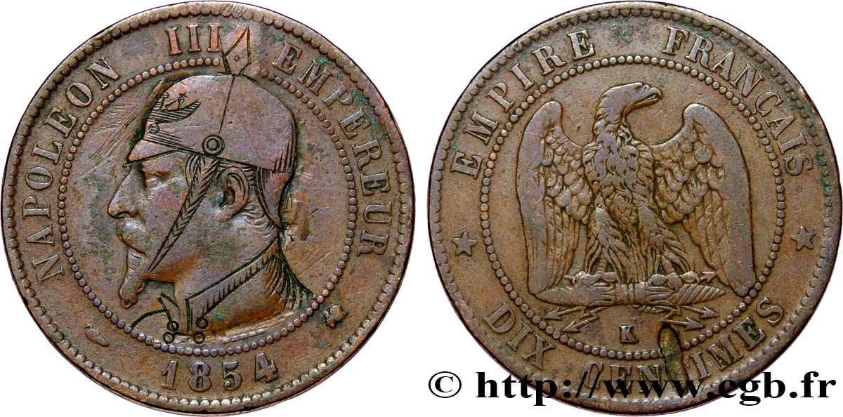 SATIRICAL COINS - 1870 WAR AND BATTLE OF SEDAN Dix centimes Napoléon III, tête nue, satirique XF