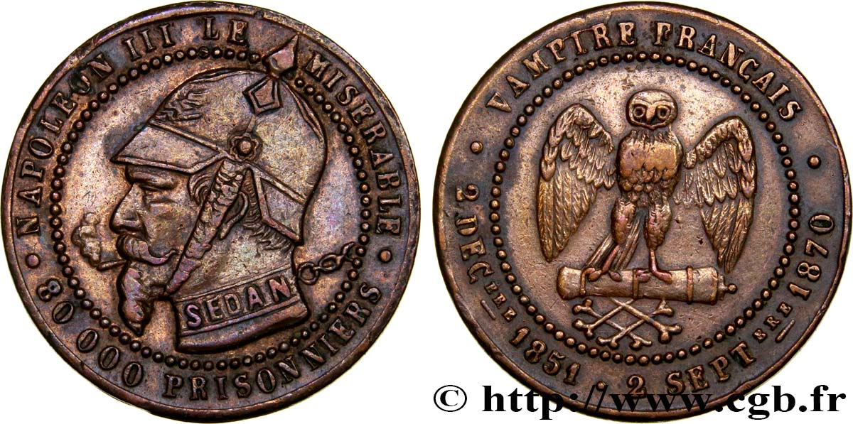 SATIRICAL COINS - 1870 WAR AND BATTLE OF SEDAN Monnaie satirique Br 27, module de 5 centimes XF