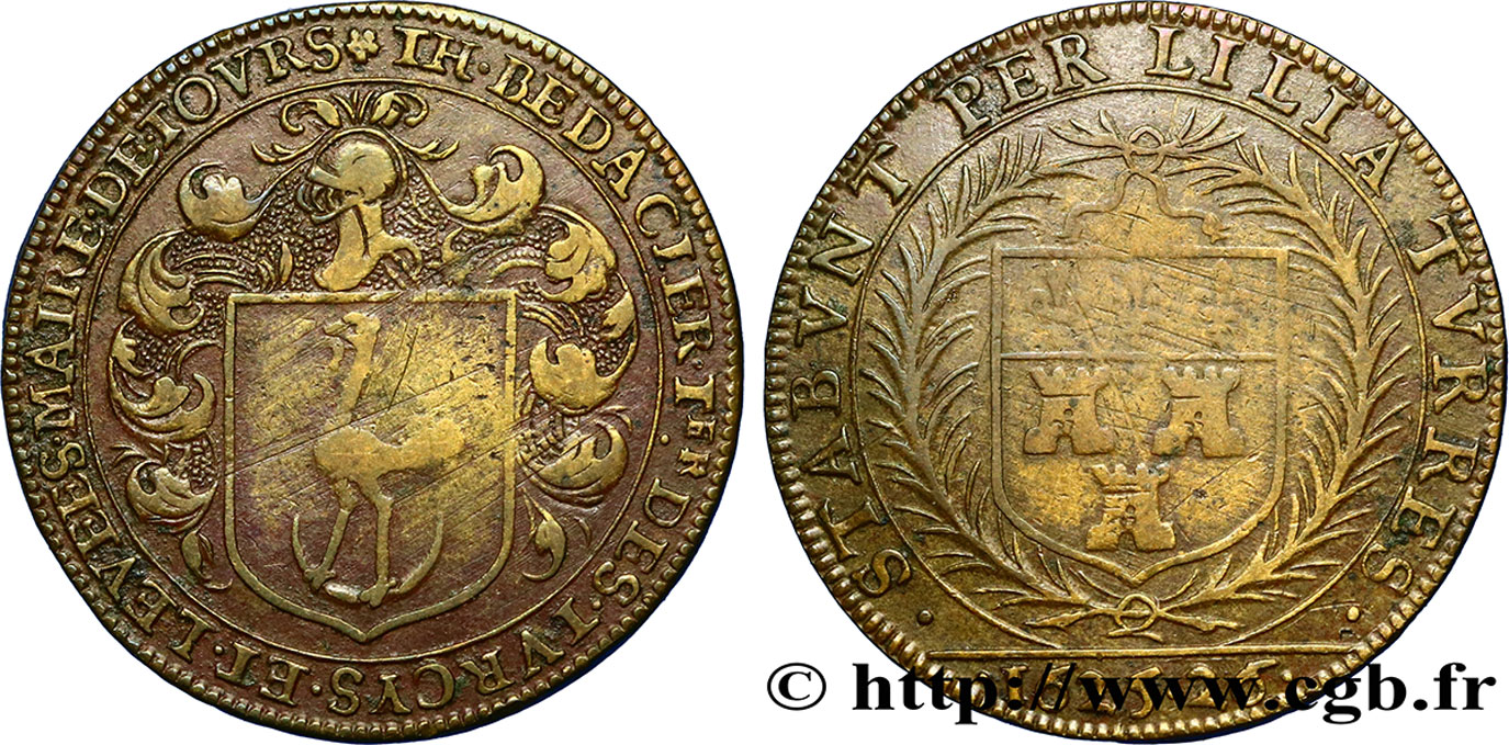 TOURAINE - NOBLESSE ET VILLES Jeton Lt 27, Thomas Bedacier, maire de Tours q.BB