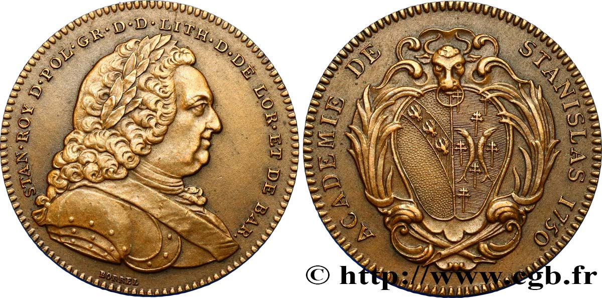 LORRAINE - DUCHÉ DE LORRAINE - FRANÇOIS III Académie de Stanislas, refrappe flan large TTB