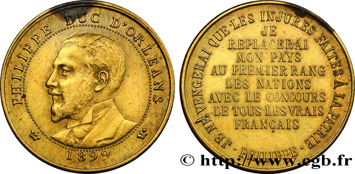 TROISIÈME RÉPUBLIQUE PHILIPPE DUC D’ORLÉANS, frappe médaille module de 10 centimes VZ
