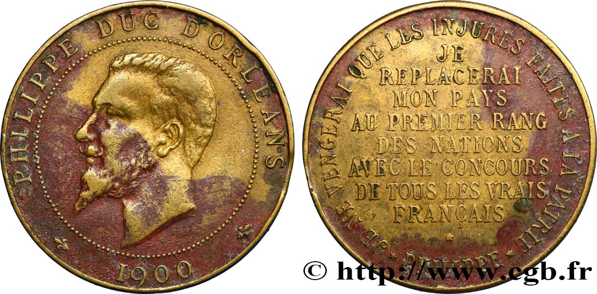 III REPUBLIC Médaille au module de 10 centimes pour le duc d’Orléans XF
