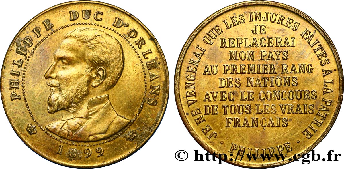 FRENCH THIRD REPUBLIC PHILIPPE DUC D’ORLÉANS, frappe monnaie module de 10 centimes AU
