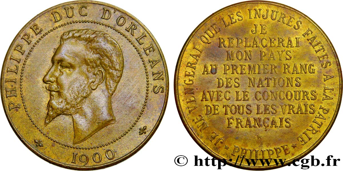TERZA REPUBBLICA FRANCESE Médaille au module de 10 centimes pour le duc d’Orléans q.SPL