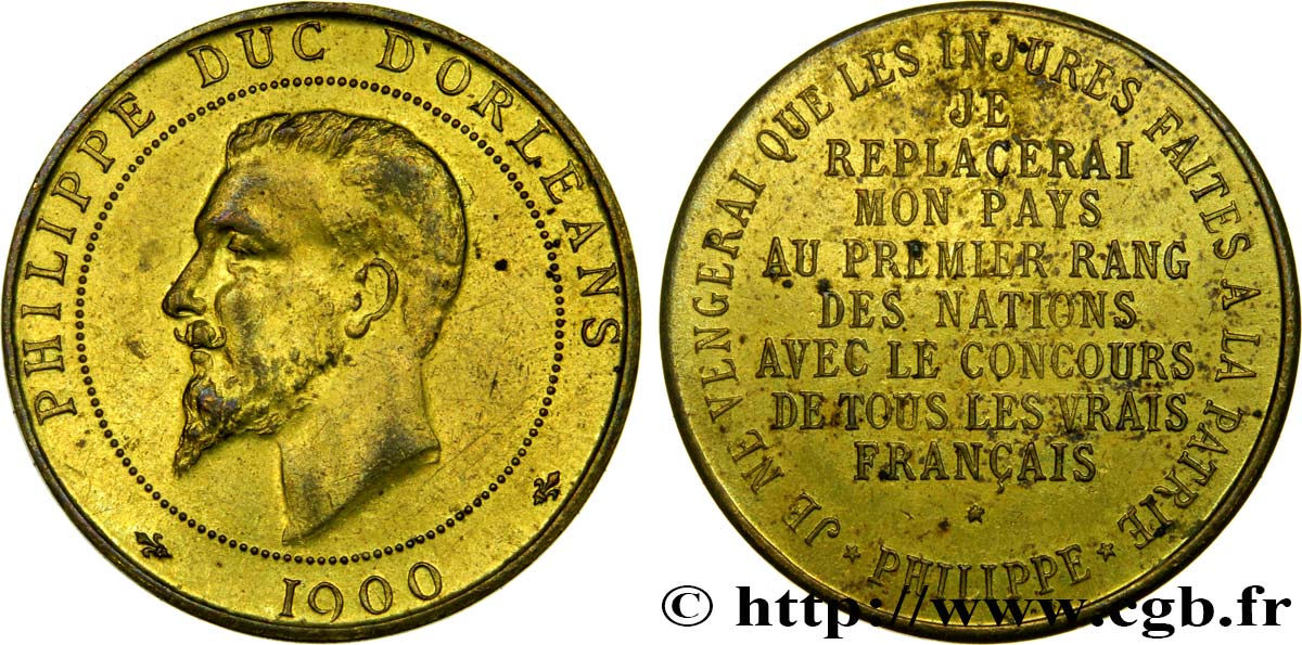 TROISIÈME RÉPUBLIQUE Médaille au module de 10 centimes pour le duc d’Orléans TTB+