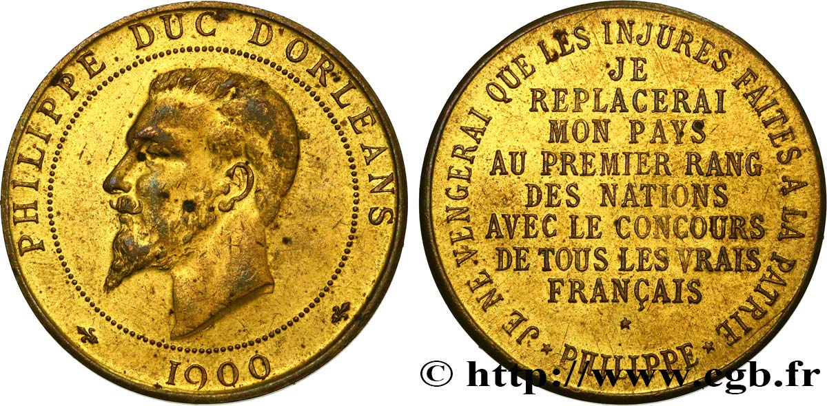 DRITTE FRANZOSISCHE REPUBLIK Médaille au module de 10 centimes pour le duc d’Orléans fVZ