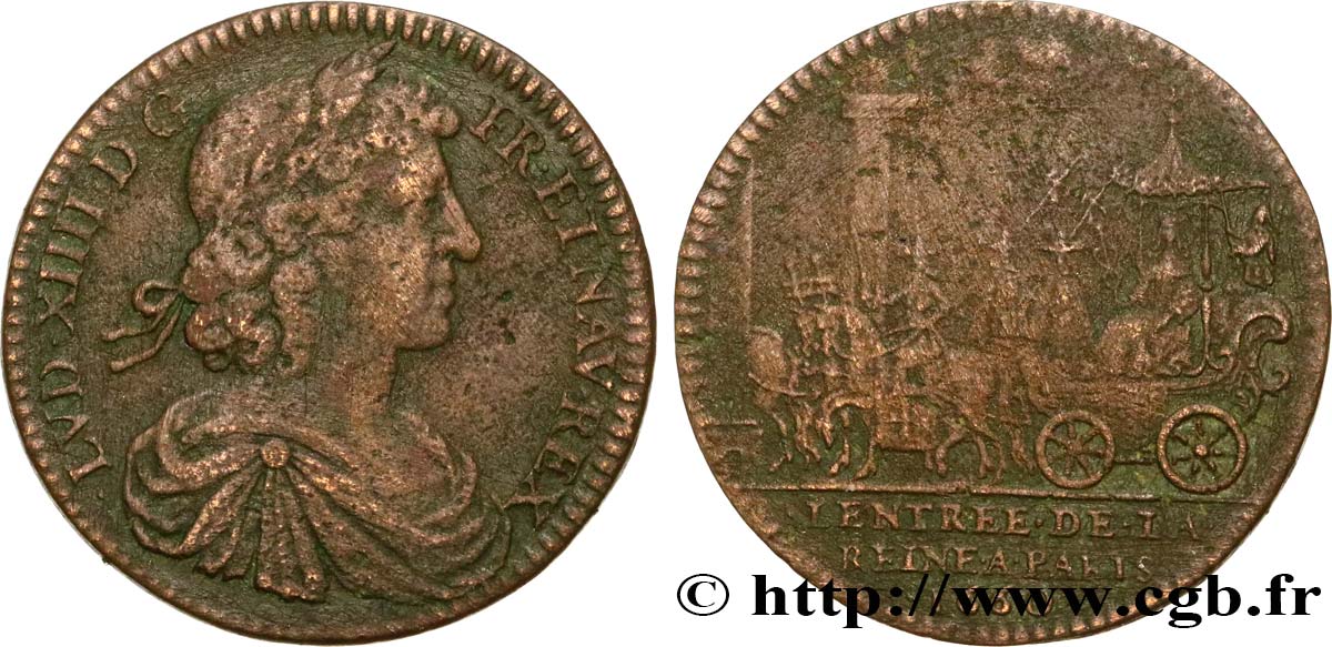 MARIE-THÉRÈSE D&nbsp;AUTRICHE / MARIA-THERESA OF AUSTRIA Jeton Cu 24, l’entrée de la reine à Paris VF