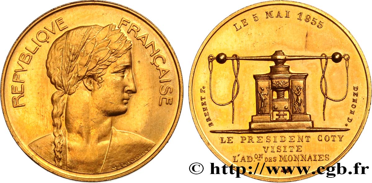 CUARTA REPUBLICA FRANCESA Médaille de visite en or à la Monnaie de Paris par Delannoy SC