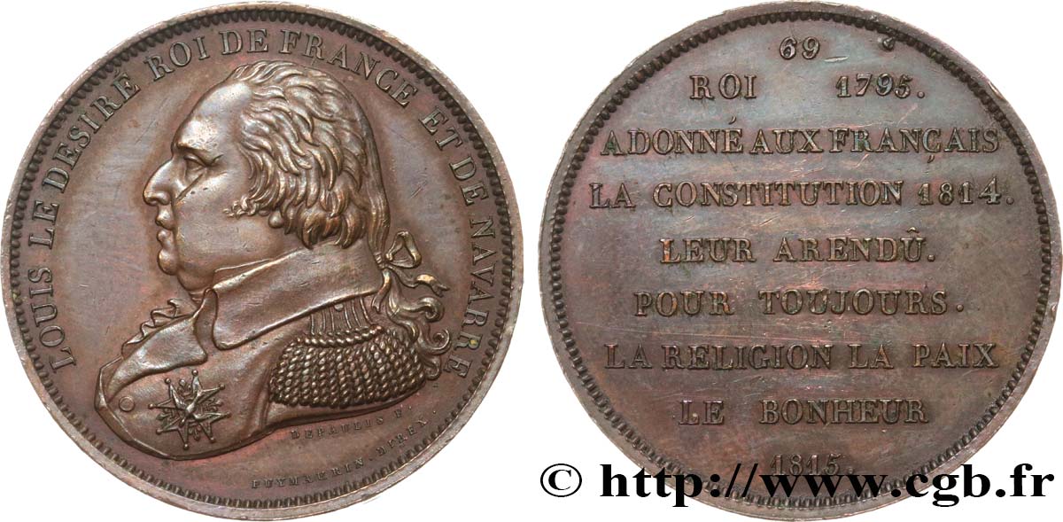 SÉRIE MÉTALLIQUE DES ROIS DE FRANCE 69 - Règne de Louis XVIII - 69 AU