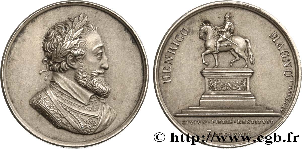 LOUIS XVIII Rétablissement de la statue de Henri IV TTB