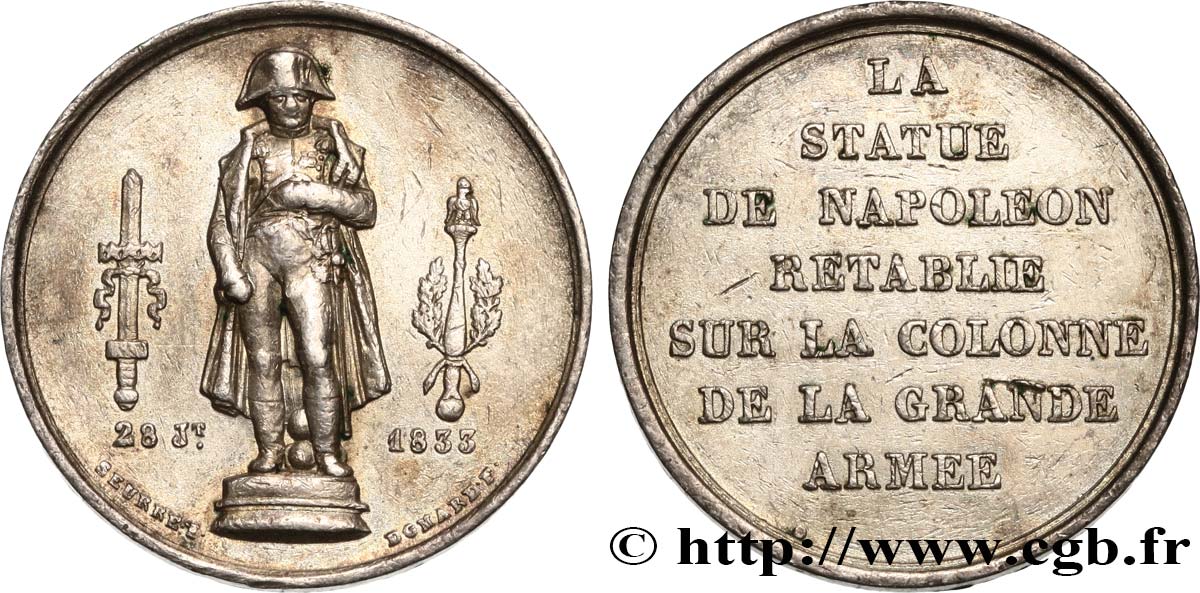 LOUIS-PHILIPPE Ier Médaille, statue de Napoléon Ier TTB
