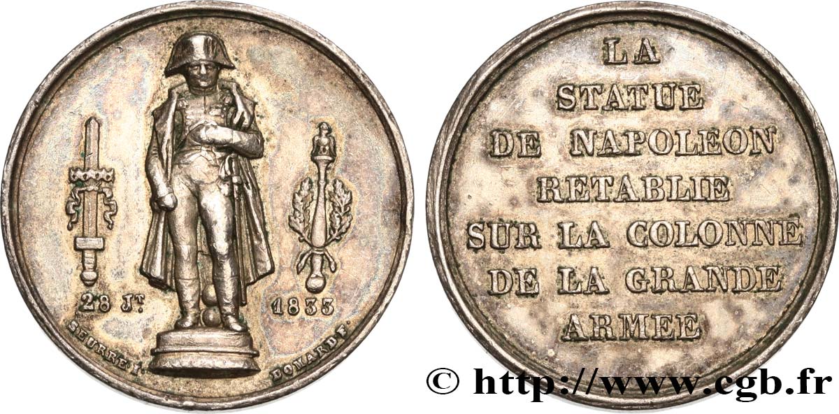 LOUIS-PHILIPPE Ier Médaille, statue de Napoléon Ier TTB