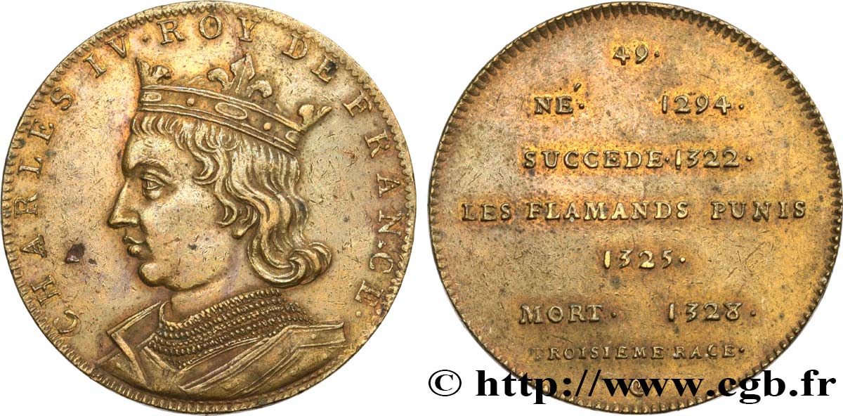 SÉRIE MÉTALLIQUE DES ROIS DE FRANCE Règne de CHARLES IV - 49 - frappe Louis XVIII en laiton AU