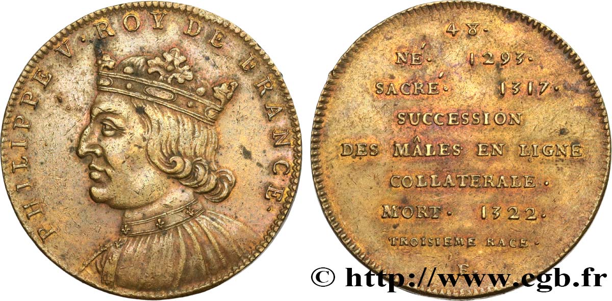 SÉRIE MÉTALLIQUE DES ROIS DE FRANCE Règne de PHILIPPE V - 48 - Émission de Louis XVIII TTB