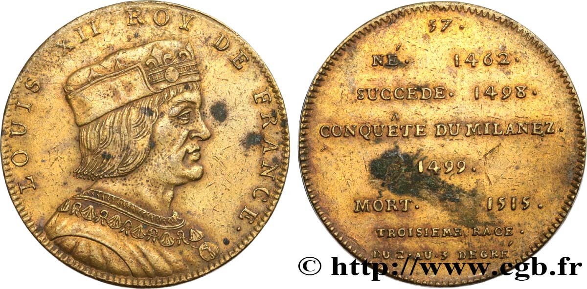 SÉRIE MÉTALLIQUE DES ROIS DE FRANCE Règne de LOUIS XII - 57 - Émission de Louis XVIII TTB