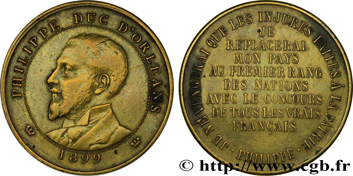 FRENCH THIRD REPUBLIC PHILIPPE DUC D’ORLÉANS, frappe monnaie module de 10 centimes XF