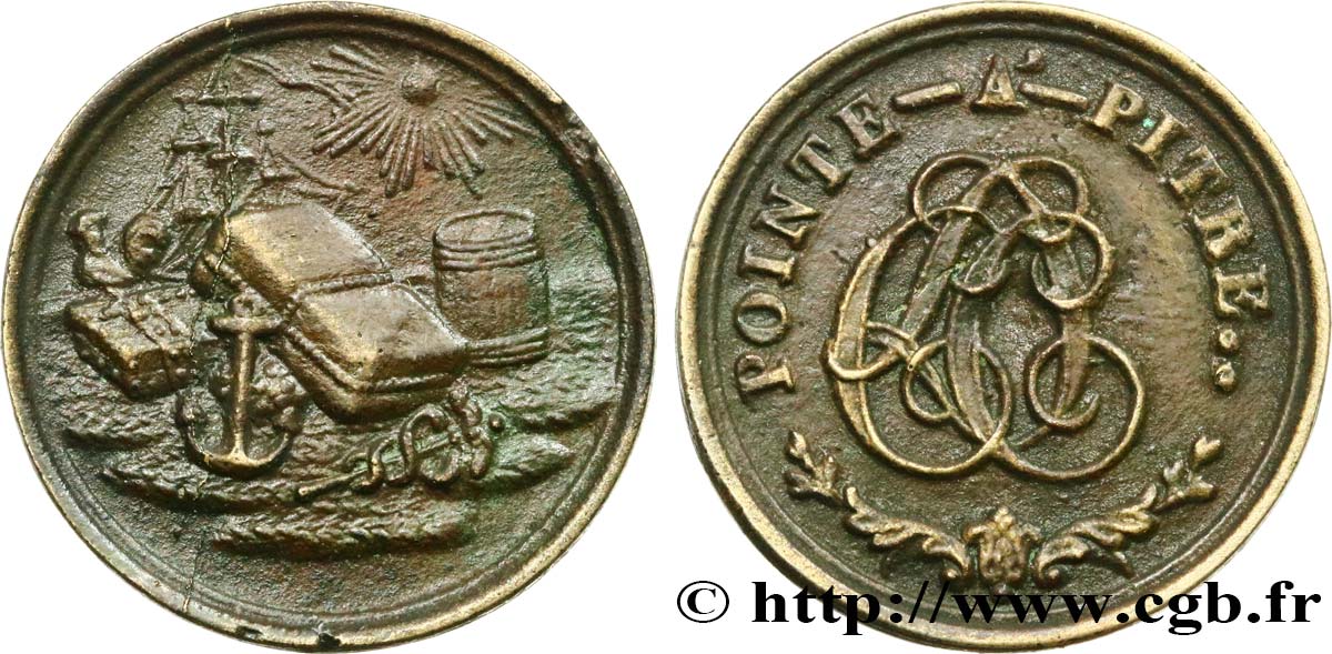 FRENCH COLONIES - Charles X, for Martinique and Guadeloupe CERCLE DU COMMERCE A POINT-A-PITRE - 1/4 GOURDE AU