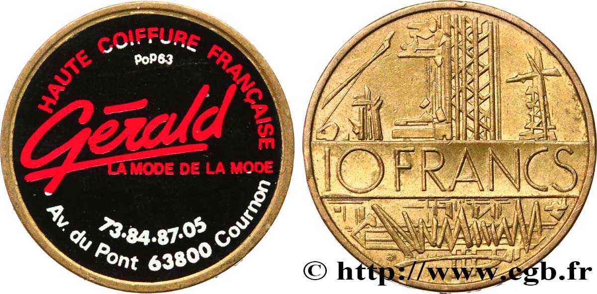 ADVERTISING AND ADVERTISING TOKENS AND JETONS 10 francs Mathieu, HAUTE COIFFURE FRANCAISE XF