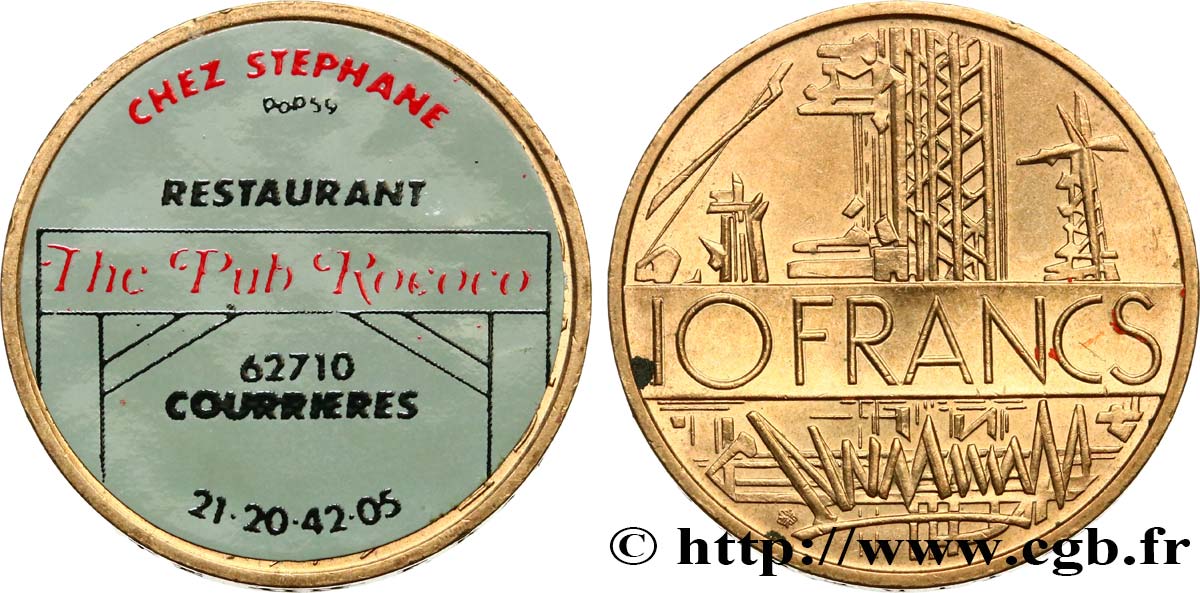 ADVERTISING AND ADVERTISING TOKENS AND JETONS 10 francs Mathieu, CHEZ STEPHANE - COURRIERES XF
