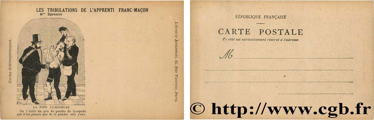 FRANC-MAÇONNERIE - PARIS carte postale satirique - 8ème épreuve VZ