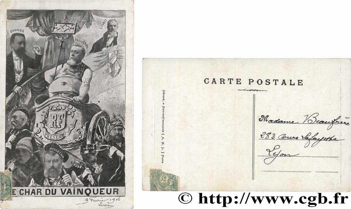 FREEMASONRY carte postale antimaçonnique - LE CHAR DU VAINQUEUR XF