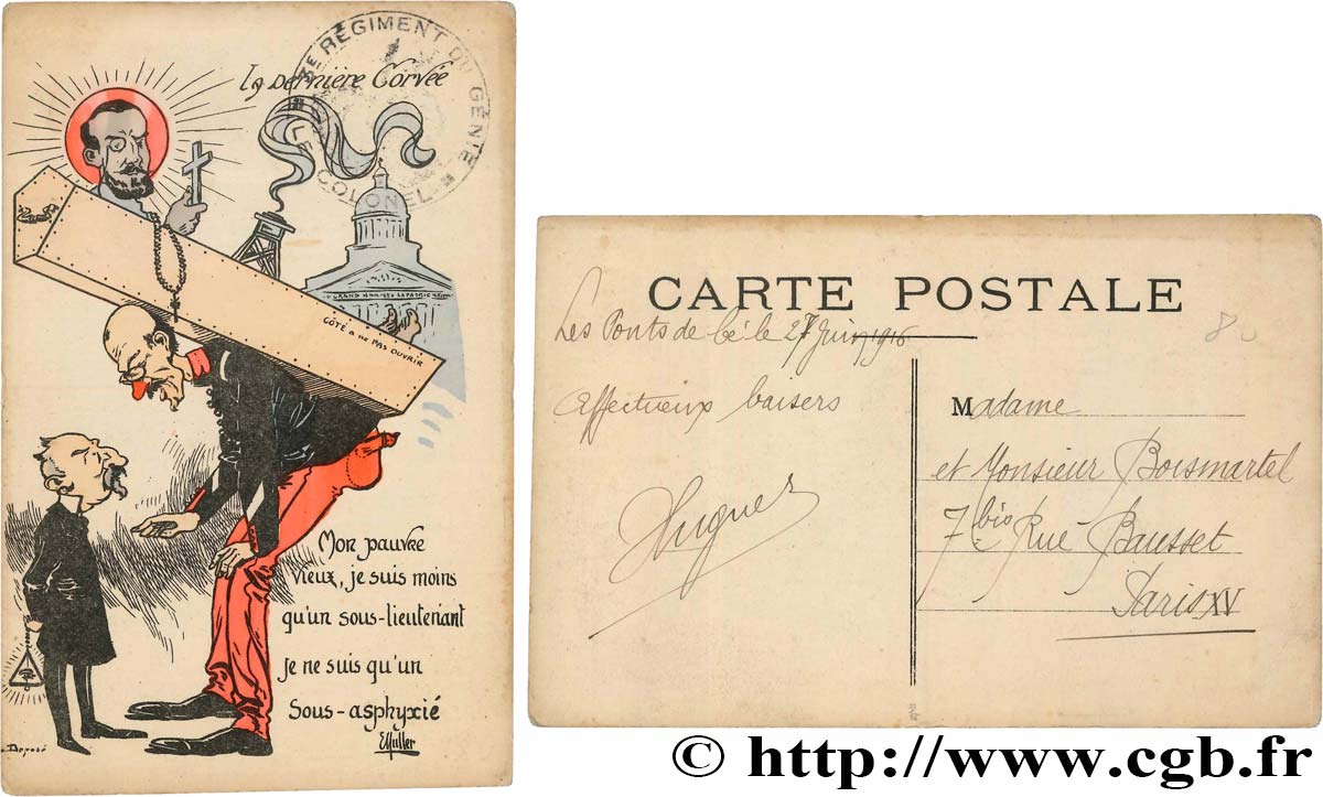 FRANC-MAÇONNERIE - PARIS carte postale couleurs satirique VZ