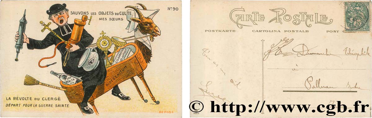 FRANC - MAÇONNERIE carte postale couleurs satirique, Anti-maçonnique et anti-cléricale SPL