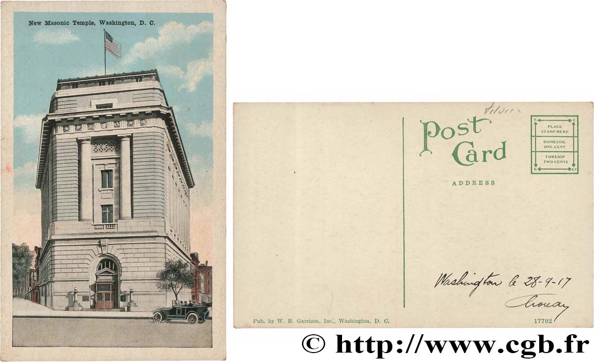 FREEMASONRY carte postale photo couleurs signée et datée du 28/09/1917 MS