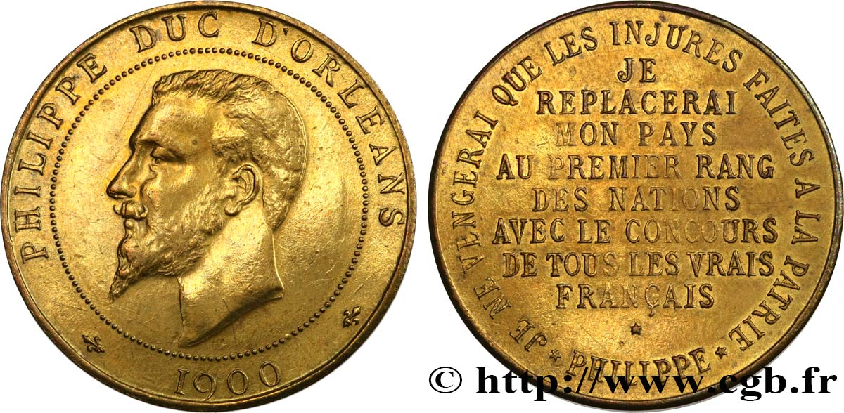 TROISIÈME RÉPUBLIQUE PHILIPPE DUC D’ORLÉANS, frappe médaille module de 10 centimes TTB