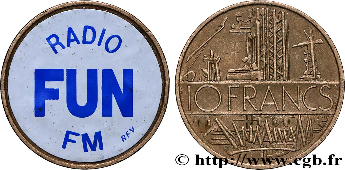 ADVERTISING AND ADVERTISING TOKENS AND JETONS 10 francs Mathieu, RADIO FUN FM XF