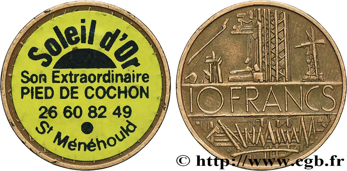 PUBLICITÉ ET JETONS PUBLICITAIRES 10 francs Mathieu, SOLEIL D’OR TTB