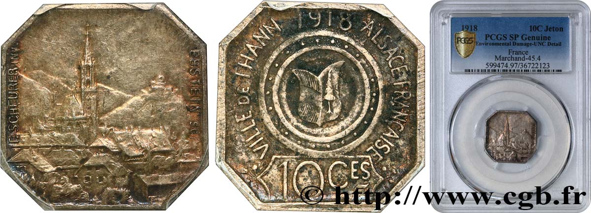 NECESSITÉ (MONNAIES ET JETONS DE... ) THEMES DIVERS 10 centimes en argent, octogonal SUP