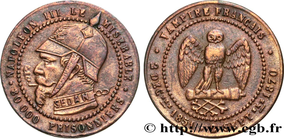 SATIRICAL COINS - 1870 WAR AND BATTLE OF SEDAN Monnaie satirique Br 27, module de 5 centimes XF