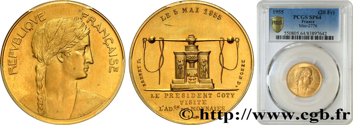 QUATRIÈME RÉPUBLIQUE Médaille de visite en or à la Monnaie de Paris par Delannoy SPL64