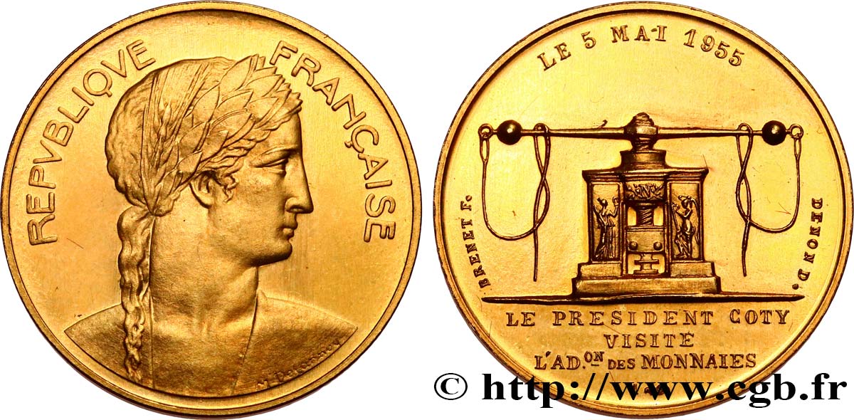 QUATRIÈME RÉPUBLIQUE Médaille de visite en or à la Monnaie de Paris par Delannoy SPL