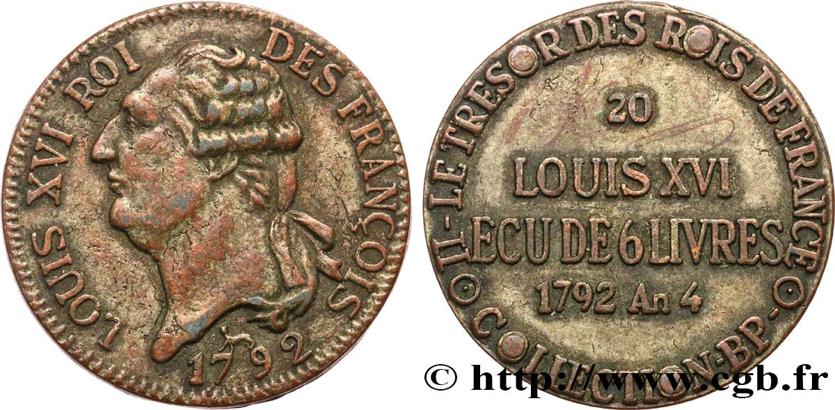 Jetons BP Louis XVI - Ecu de 6 livres - n°20 TB