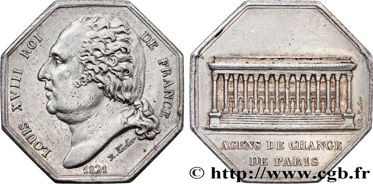 BOURSE DE PARIS - AGENTS DE CHANGE LOUIS XVIII, émission de 1814, sans poinçon TTB