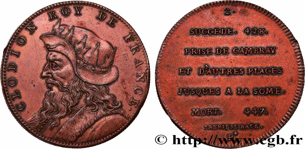 SÉRIE MÉTALLIQUE DES ROIS DE FRANCE Règne de CLODION - 2 - frappe LOUIS XVIII, lourd SUP