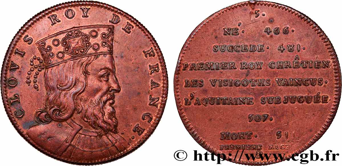 SÉRIE MÉTALLIQUE DES ROIS DE FRANCE Règne de CLOVIS - 5 - frappe Louis XVIII, lourde EBC