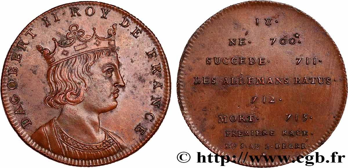 SÉRIE MÉTALLIQUE DES ROIS DE FRANCE Règne de DAGOBERT III - 18 - frappe de Louis XVIII, lourde SUP