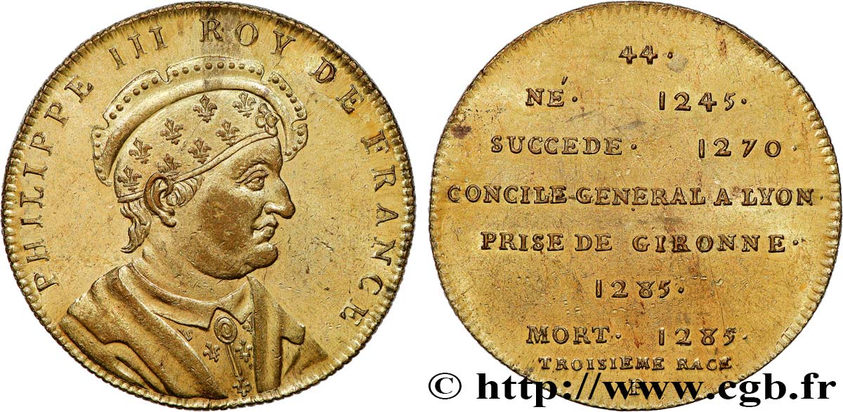 SÉRIE MÉTALLIQUE DES ROIS DE FRANCE Règne de PHILIPPE III - 44 - Émission de Louis XVIII SUP