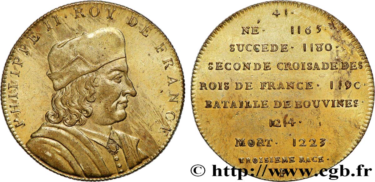SÉRIE MÉTALLIQUE DES ROIS DE FRANCE Règne de PHILIPPE AUGUSTE - 41 - Émission de Louis XVIII AU