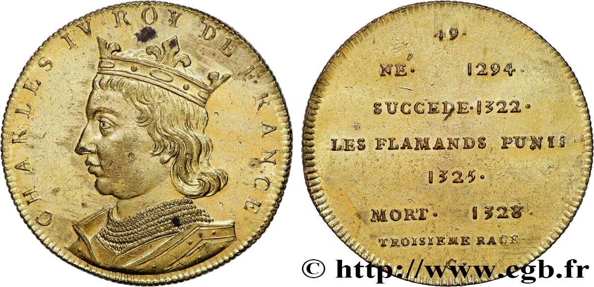 SÉRIE MÉTALLIQUE DES ROIS DE FRANCE Règne de CHARLES IV - 49 - frappe Louis XVIII en laiton TTB+