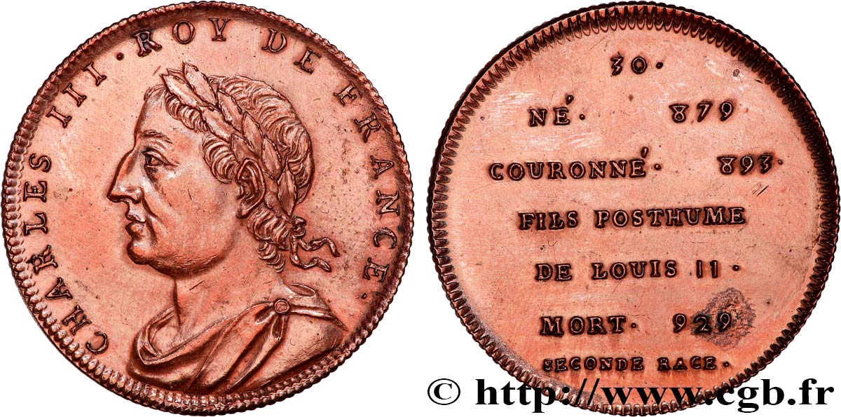 METALLIC SERIES OF THE KINGS OF FRANCE  Règne de CHARLES III LE SIMPLE - 30 - frappe d’origine, légère AU