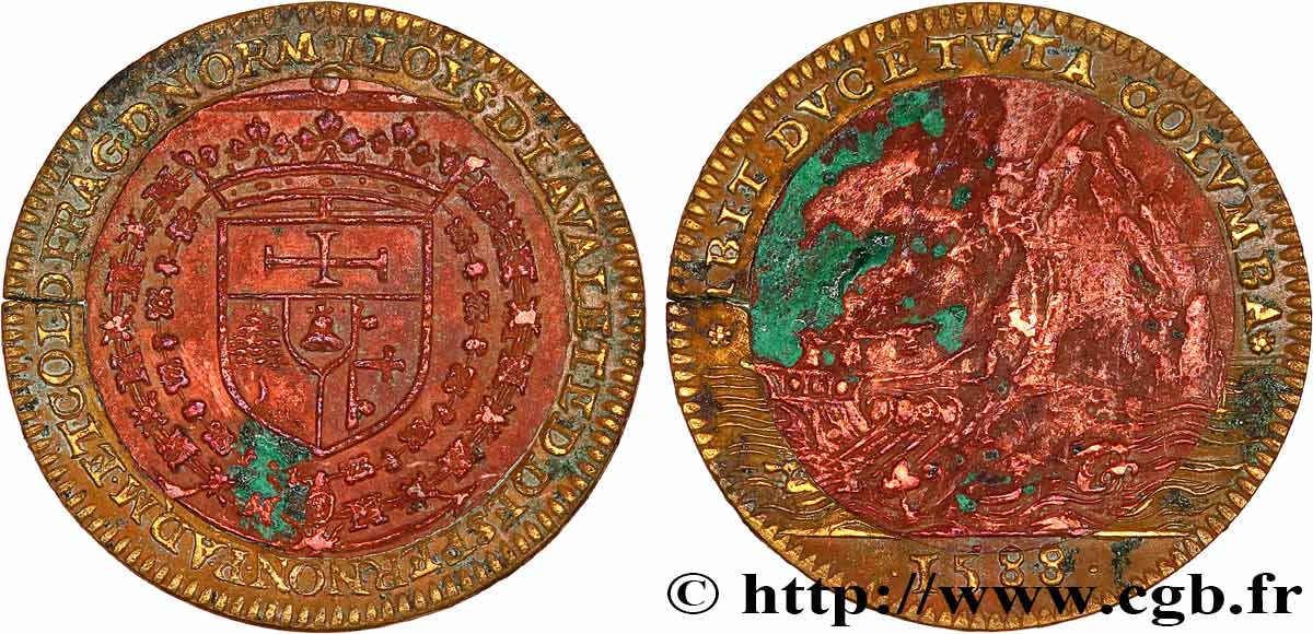 NORMANDIE (GOUVERNEURS DE...) Jeton bimétallique module 28, Jean Louis Nogaret de La Valette, duc d’Épernon, gouverneur de 1587 à 1588 TTB/TB