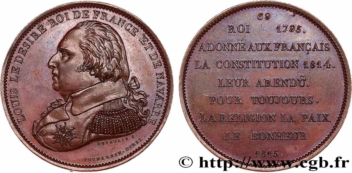 SÉRIE MÉTALLIQUE DES ROIS DE FRANCE 69 - Règne de Louis XVIII - Émission de Louis XVIII TTB+