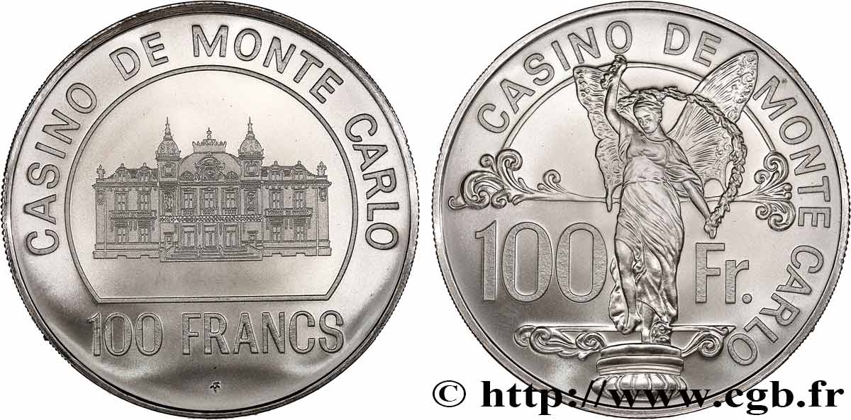CASINOS AND GAMES Casino de MONTE CARLO - 100 FRANCS PROOF MS
