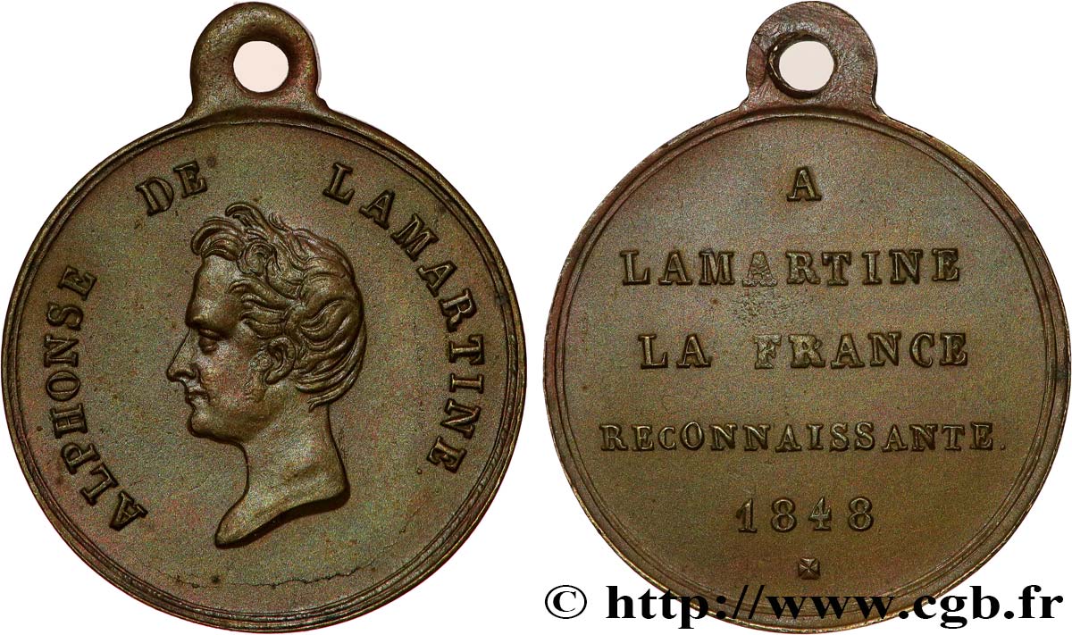 DEUXIÈME RÉPUBLIQUE Médaillette, Alphonse de Lamartine q.SPL