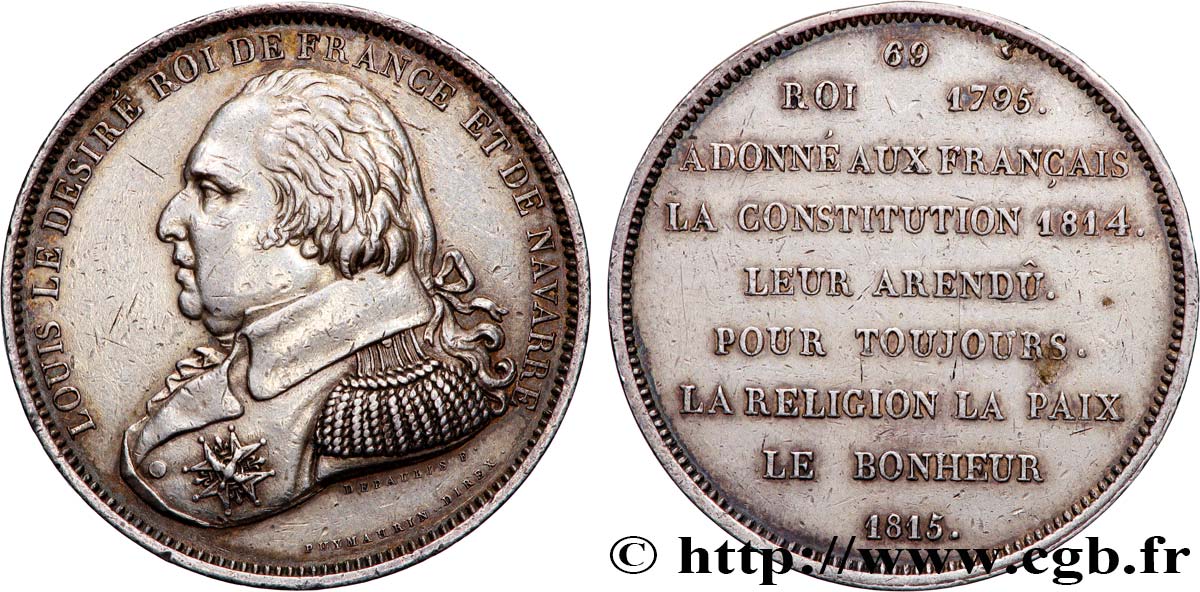 METALLIC SERIES OF THE KINGS OF FRANCE  69 - Règne de Louis XVIII - 69 XF
